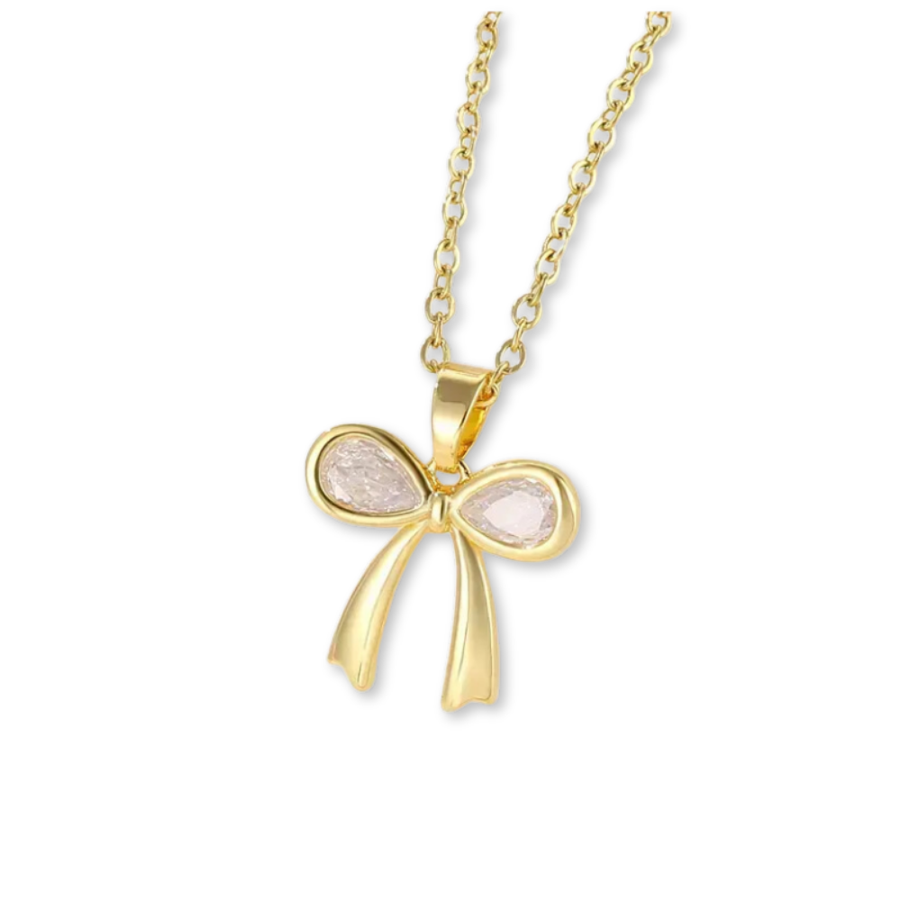 Alicia Necklace, Bow Drop Zirconia Stainless Steel Necklace, Woman - Vanytel