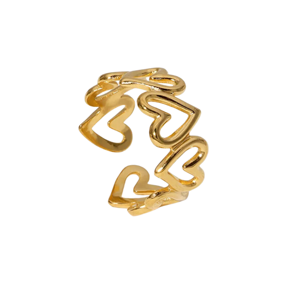 Sortija de Corazoncitos, Anillo de Corazones Mujer Acero Inoxidable Dorado - Vanytel