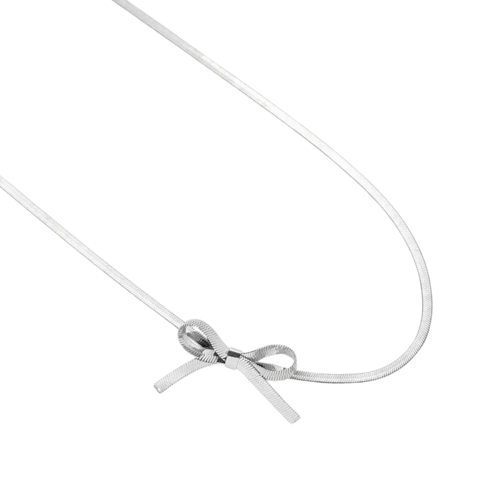 Amelia Bow Choker, Lazo en Cadena Serpiente Acero Inoxidable, Mujer, Estilo Coquette - Vanytel