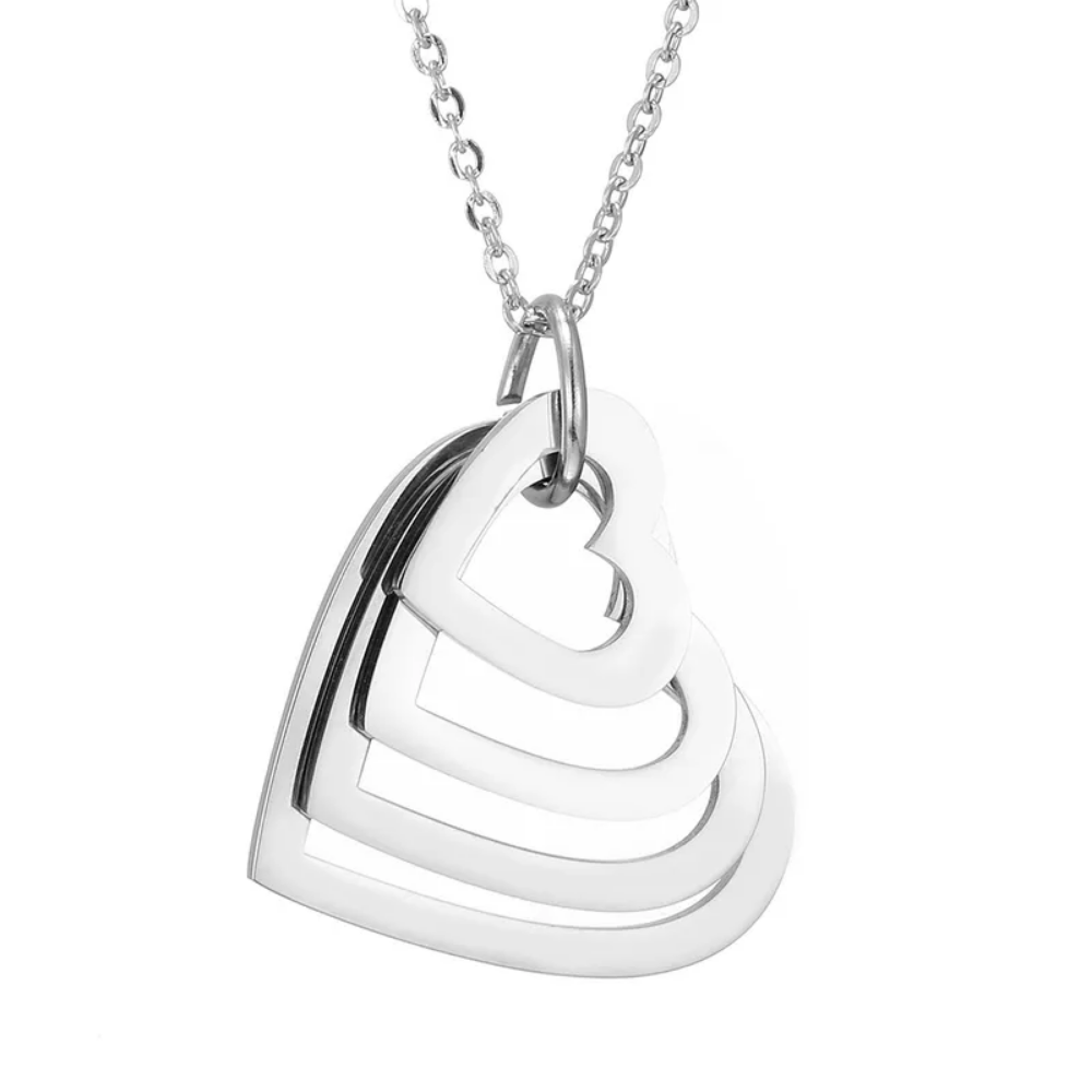 Mis Amores Necklace with Heart Charms, Stainless Steel, Women, Mom - Vanytel