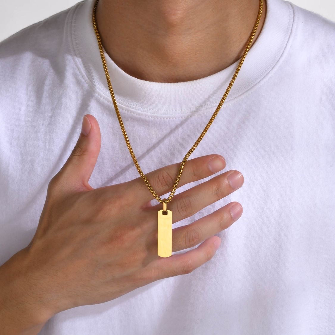 Collar con Colgante de Barra y Cadena de Caja, Joyería de Hombre - Vanytel