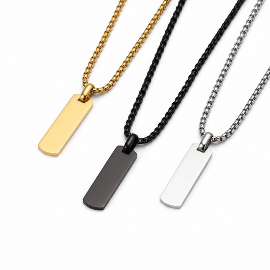 Bar Pendant Necklace, Men's Jewelry, Gold Stainless Steel