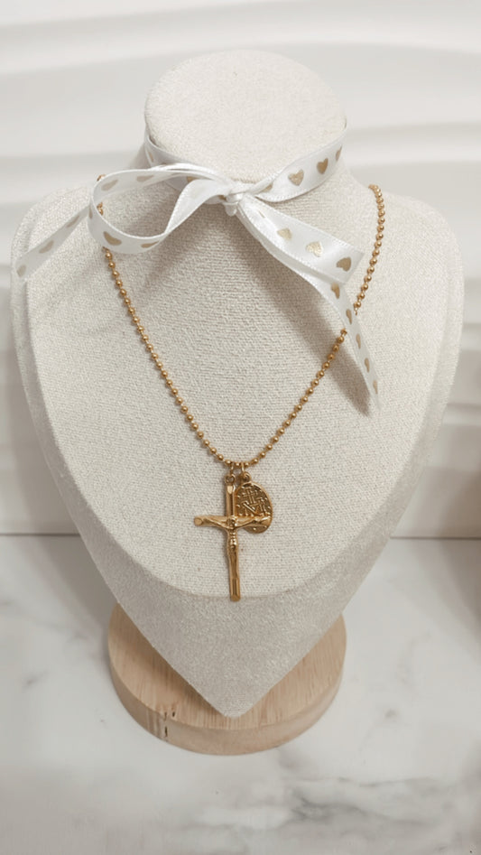 Gold Cross, Crucifijo y medallita en Acero Inoxidable - Vanytel