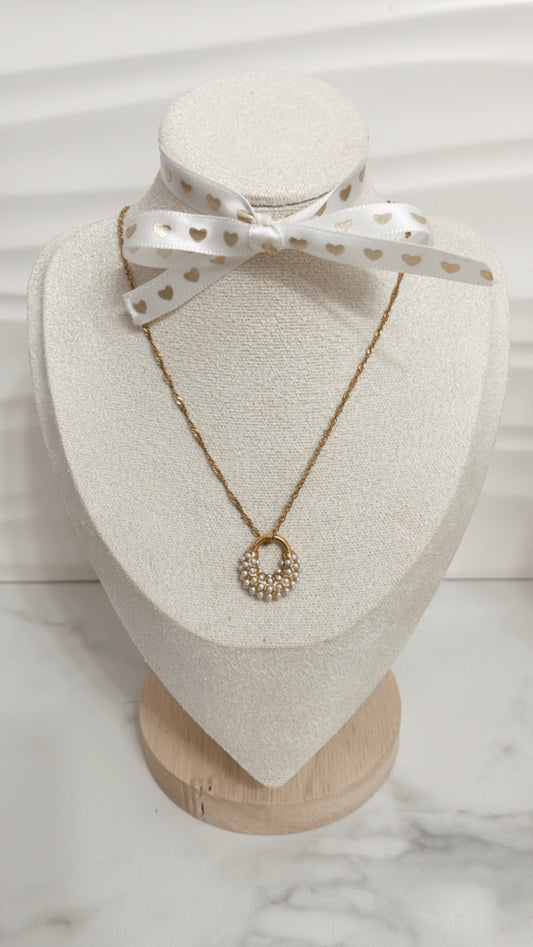 Paris Chain, Pearl Padlock Pendant, Gold Stainless Steel - Vanytel