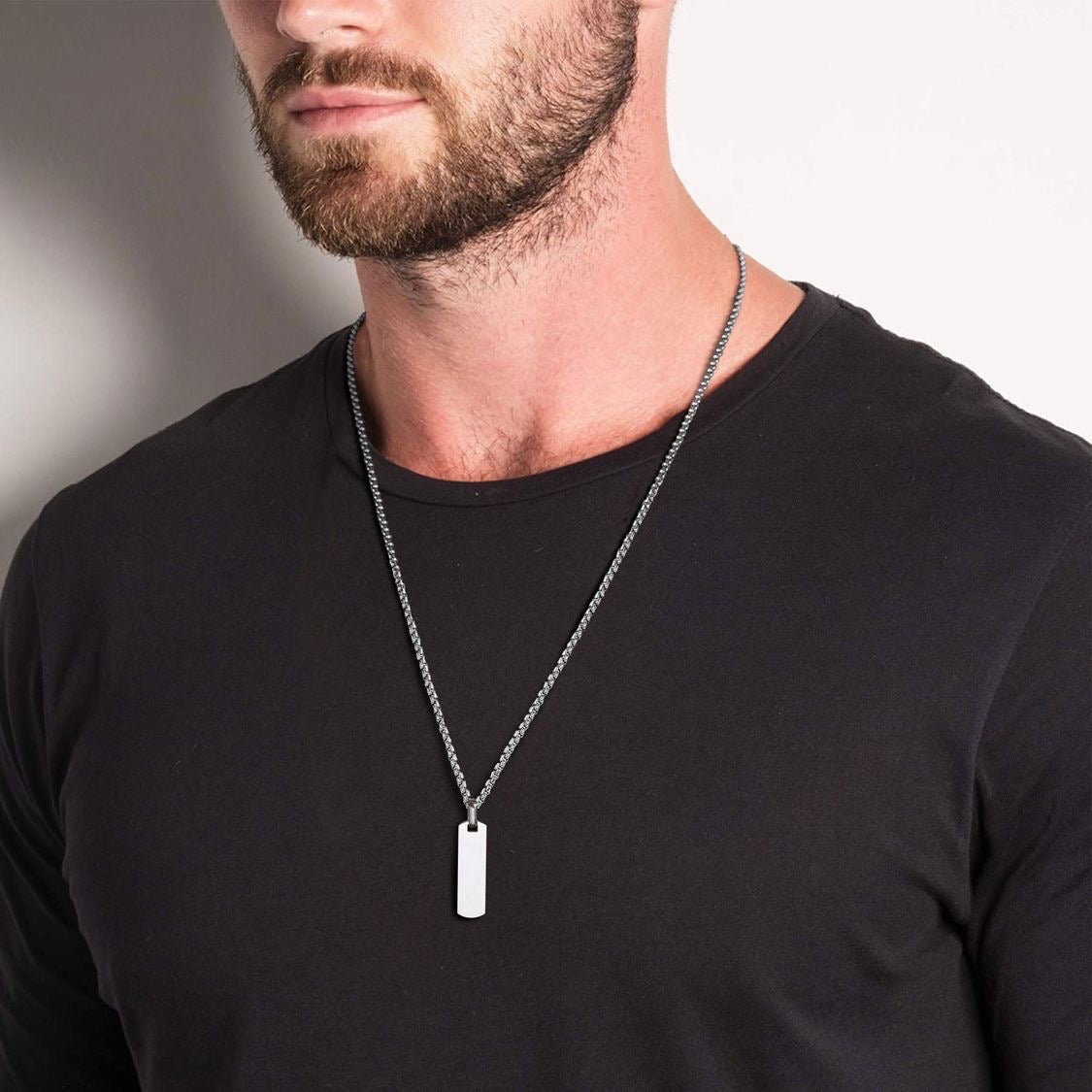 Collar con Colgante de Barra y Cadena de Caja, Joyería de Hombre - Vanytel