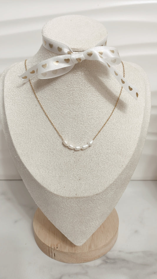 Grecia Necklace, Freshwater Pearl, Gold Stainless Steel - Vanytel