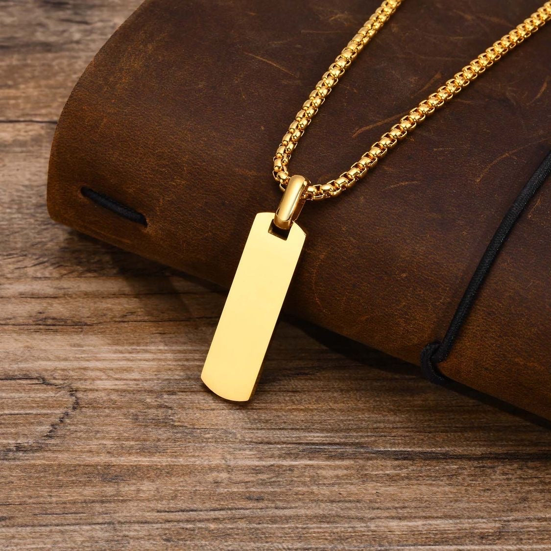 Collar con Colgante de Barra y Cadena de Caja, Joyería de Hombre - Vanytel