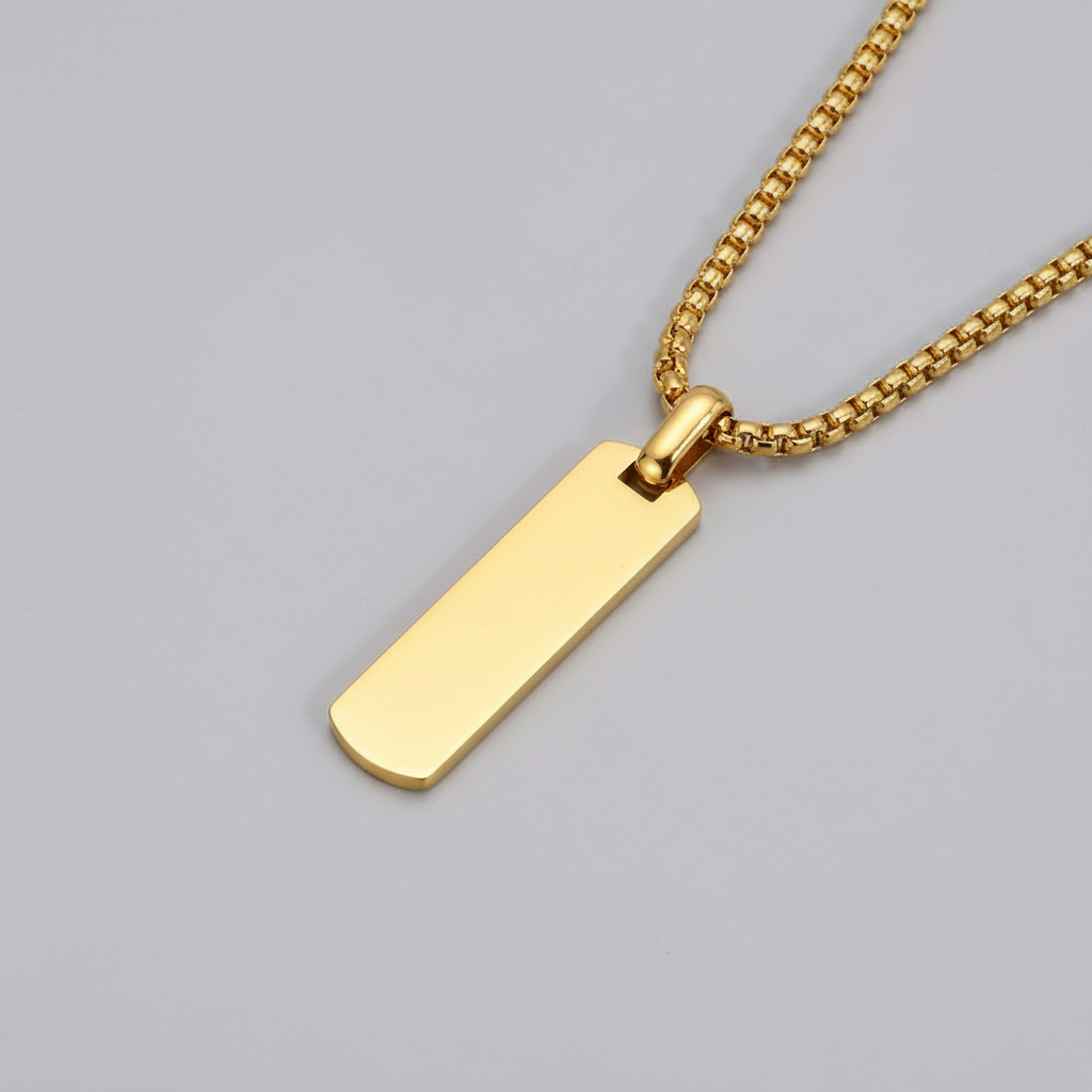 Collar con Colgante de Barra Dorado Plateado y Negro para Hombre en Acero Inoxidable | Vanytel