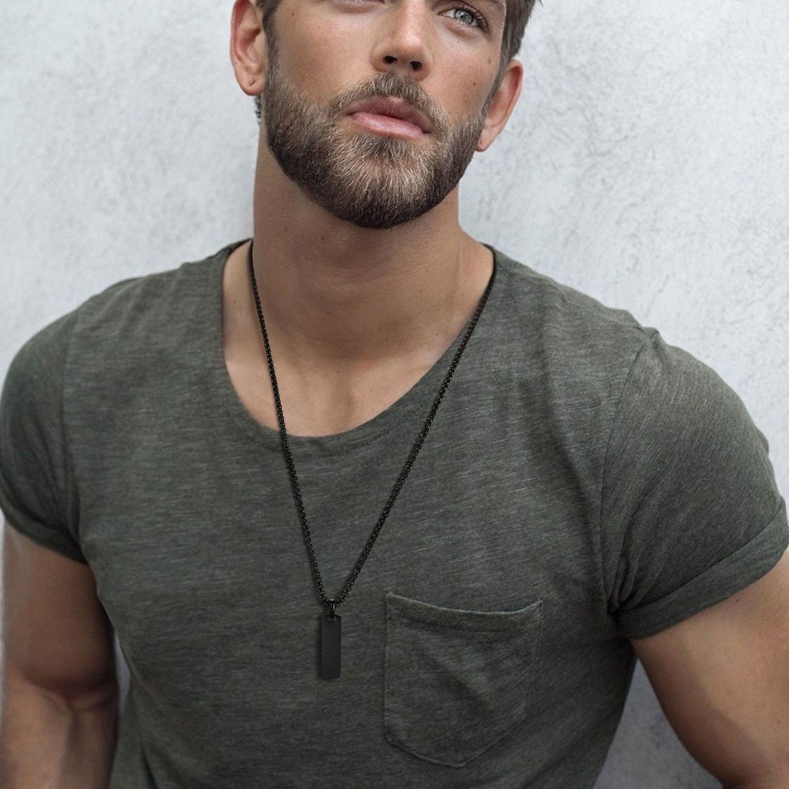 Collar con Colgante de Barra y Cadena de Caja, Joyería de Hombre - Vanytel