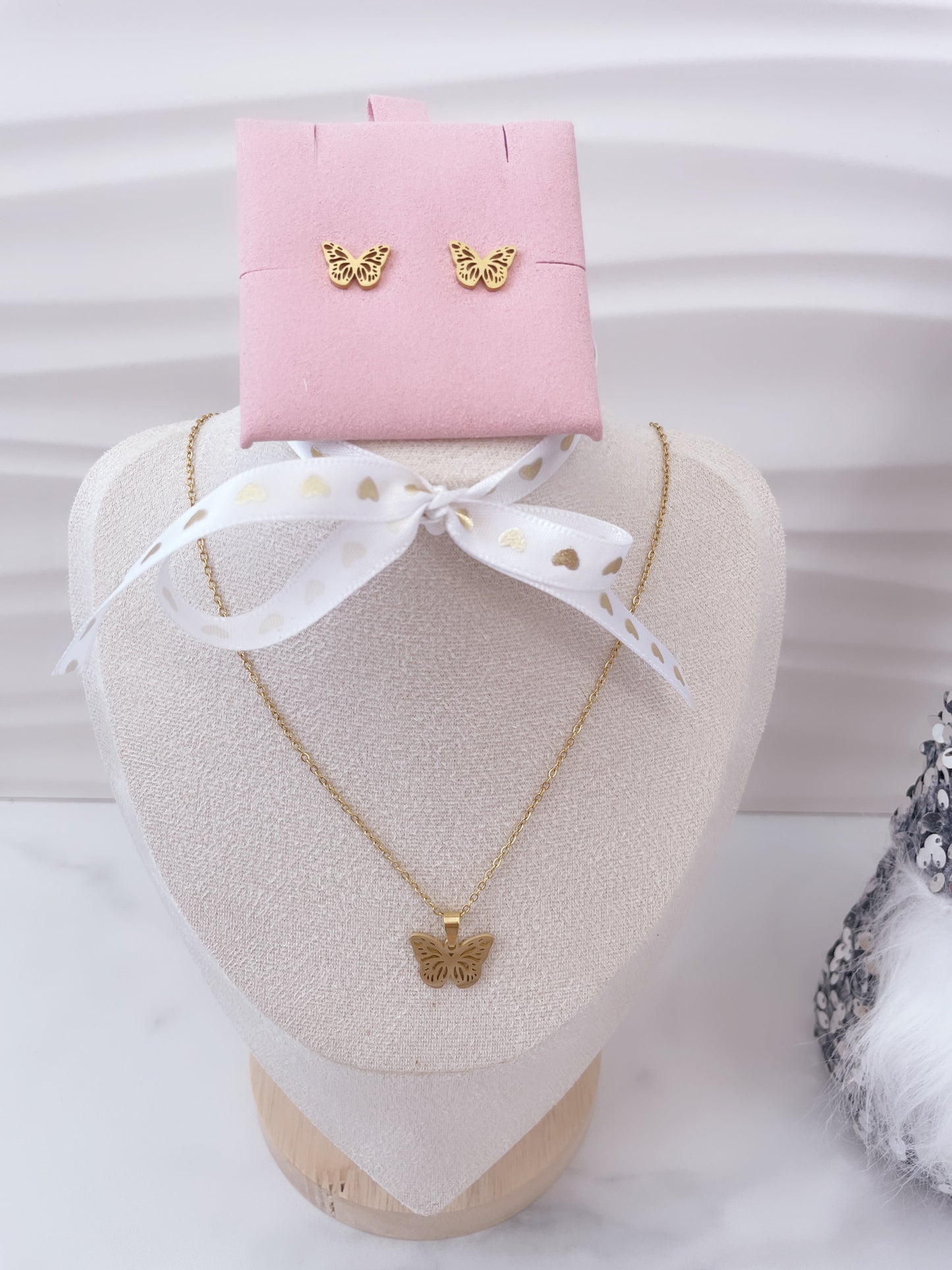 Set Collar y Aretes Mariposas 3pcs| Acero Inoxidable - Vanytel