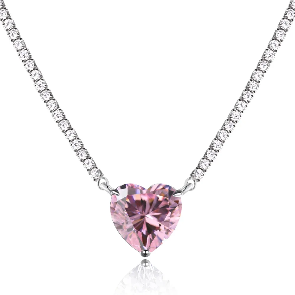 Collar corazón rosa con cadena tennis en plata esterlina 925, joyería fina femenina Vanytel.