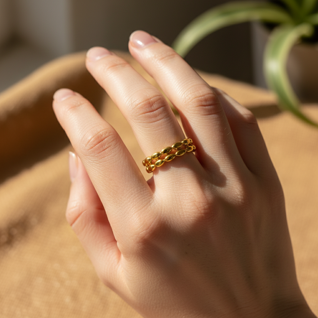 Adjustable Gold Beaded Ring for Women in Stainless Steel | Vanytel