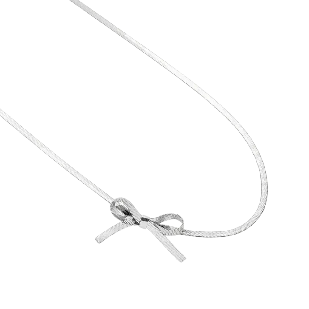 Amelia Bow Choker, Lazo en Cadena Serpiente Acero Inoxidable, Mujer, Estilo Coquette - Vanytel 