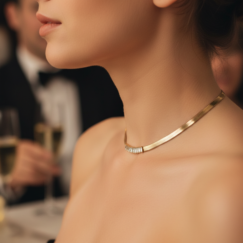 Cinderella Gold Stainless Steel Choker with Cubic Zirconia for Women | Vanytel