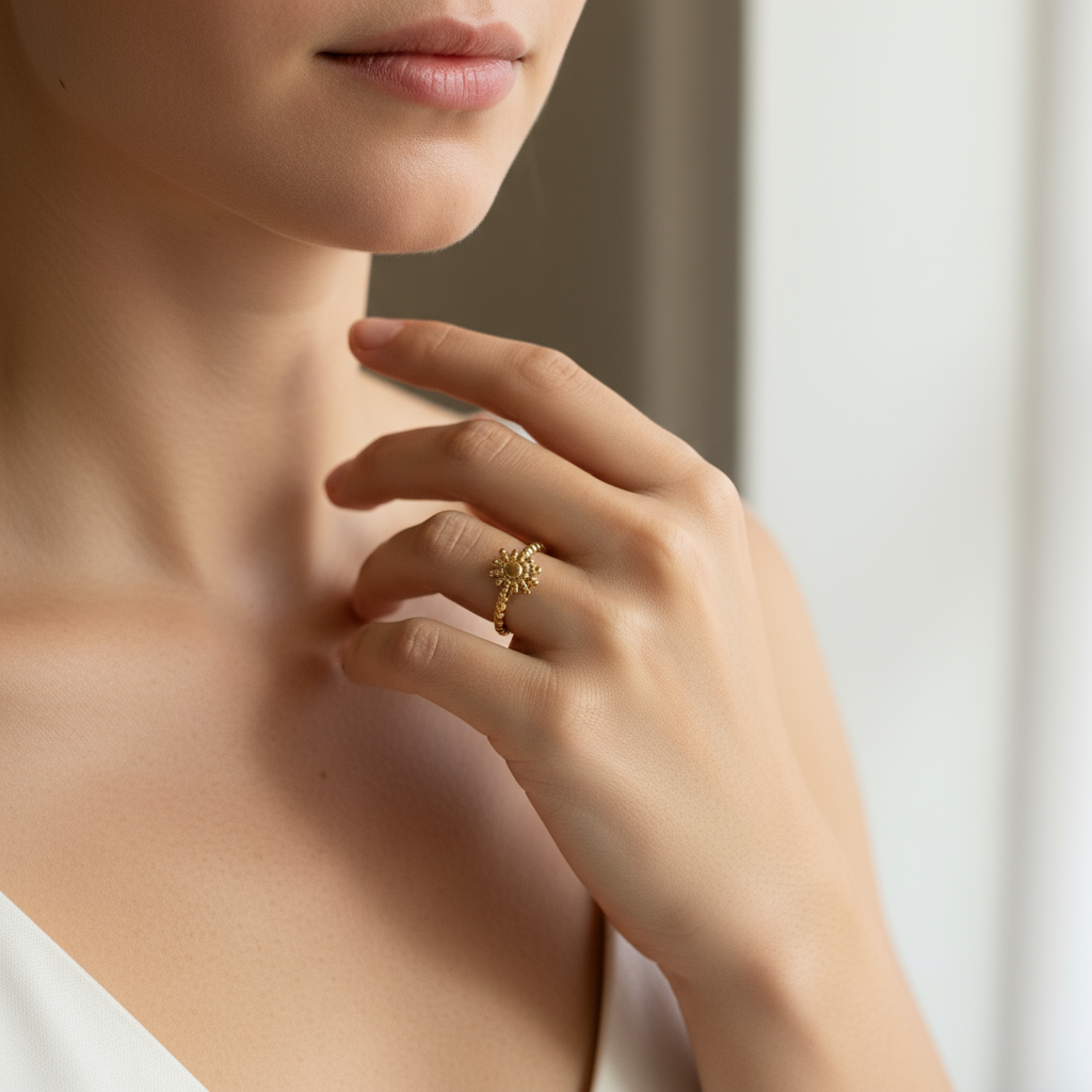 Anillo Solecito Adjustable Dorado para Mujer en Acero Inoxidable | Vanytel