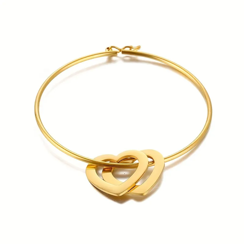 Mis Amores Gold Hoop Bracelet with Heart Charms, Stainless Steel, Women, Mom - Vanytel 