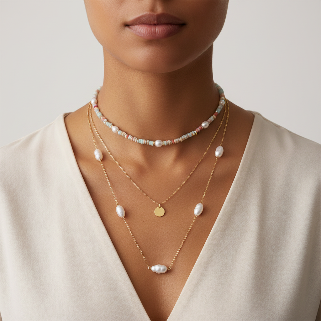 Collar Ana María con Perlas Naturales y Acero Inoxidable Dorado para Mujer | Vanytel