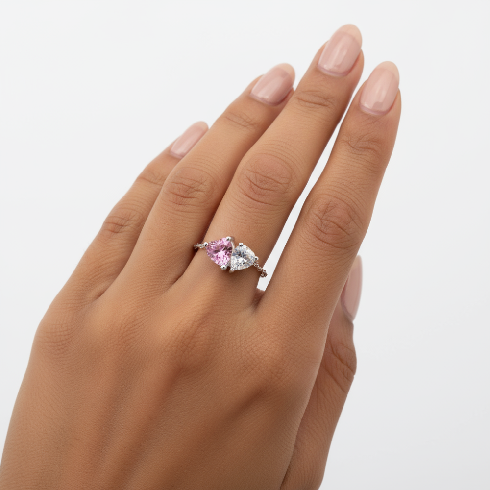 Mini Pink Heart &amp; Icing Adjustable Women 925 Sterling Silver Ring 