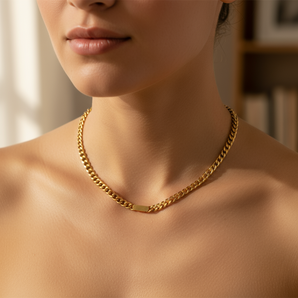 Cadena Cubana Dorada Unisex en Acero Inoxidable | Vanytel