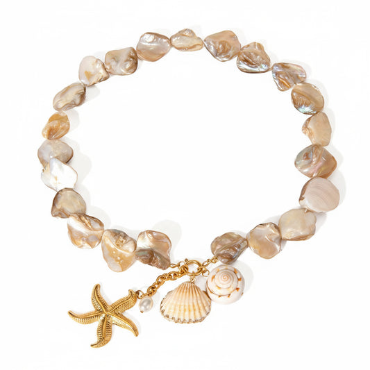 Collar Perla del Mar en Dorado con Nacar para Mujer en Acero Inoxidable | Vanytel