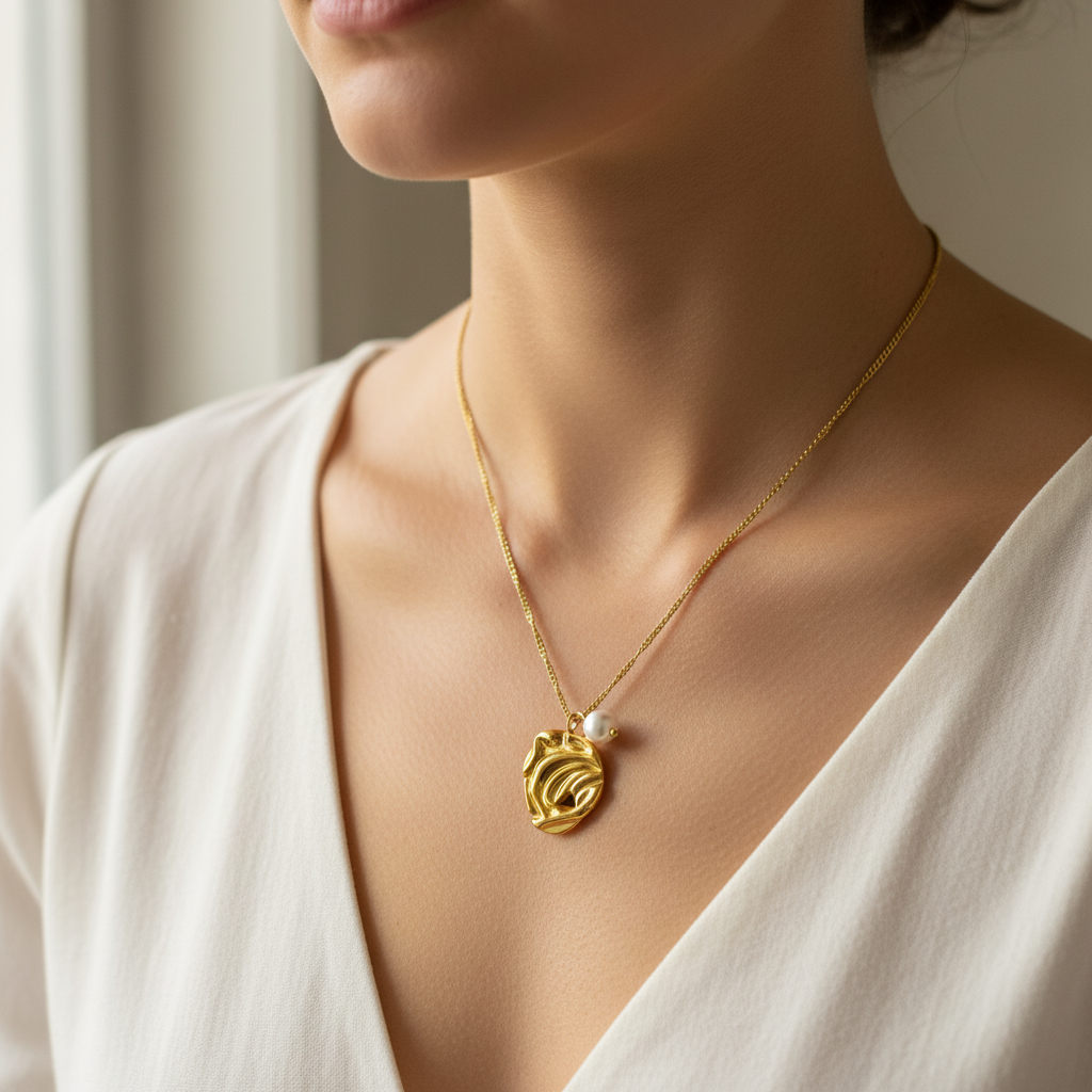 Collar Lisboa Dorado con Perla para Mujer en Acero Inoxidable | Vanytel