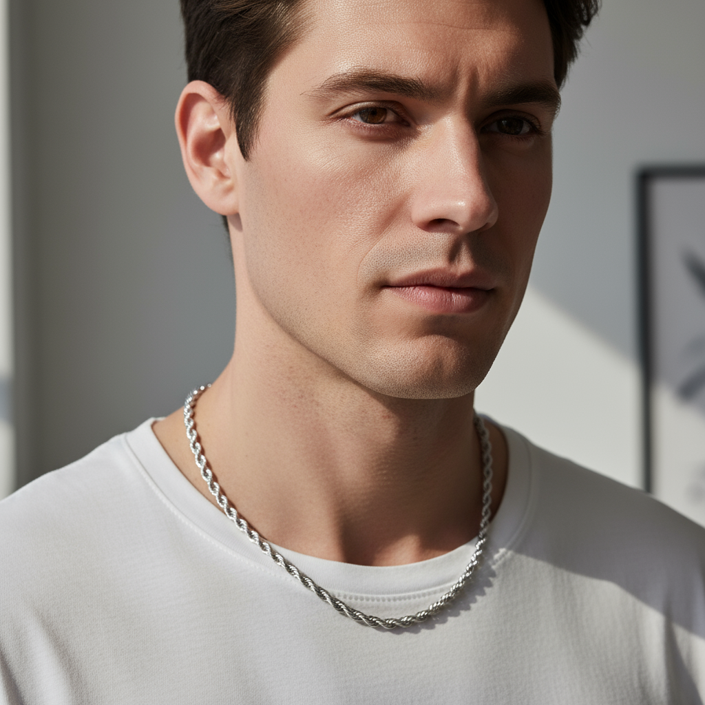 Cadena de Rope Plata de Hombre en Acero Inoxidable | Vanytel