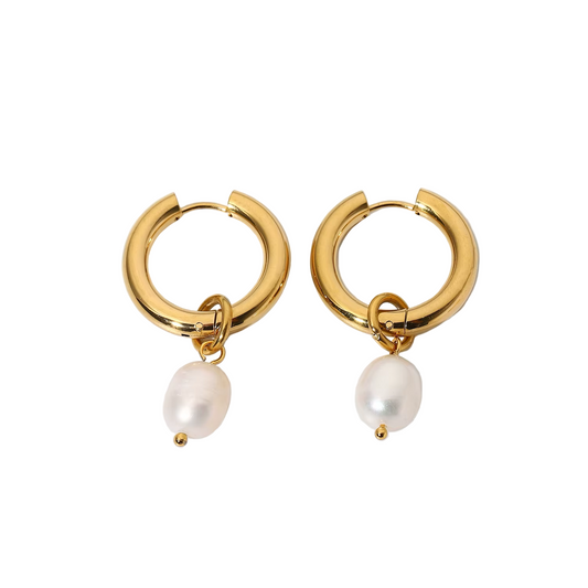 Aretes Antonella Pearl Hoops en Dorados con Perla para Mujer en Acero Inoxidable | Vanytel
