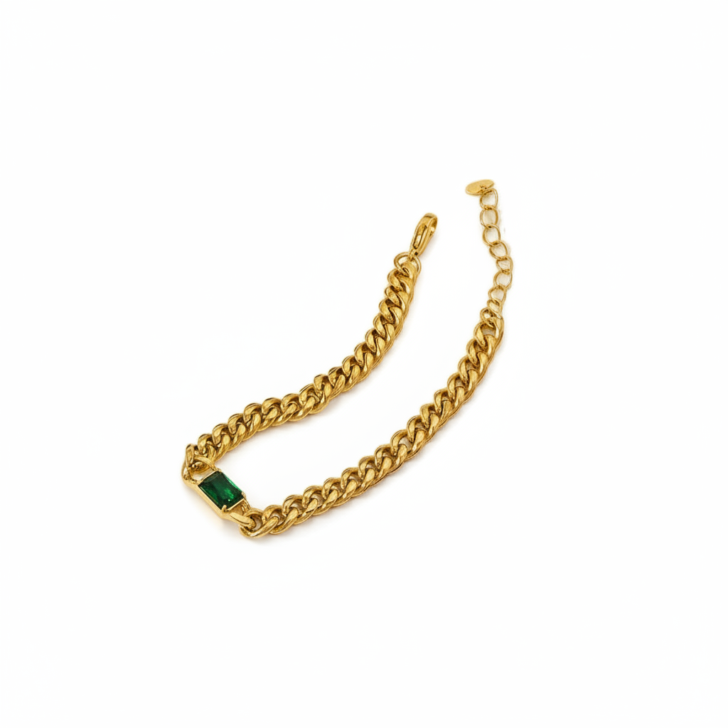 Esme Bracelet, Green Zirconia & Gold Satinless Steel
