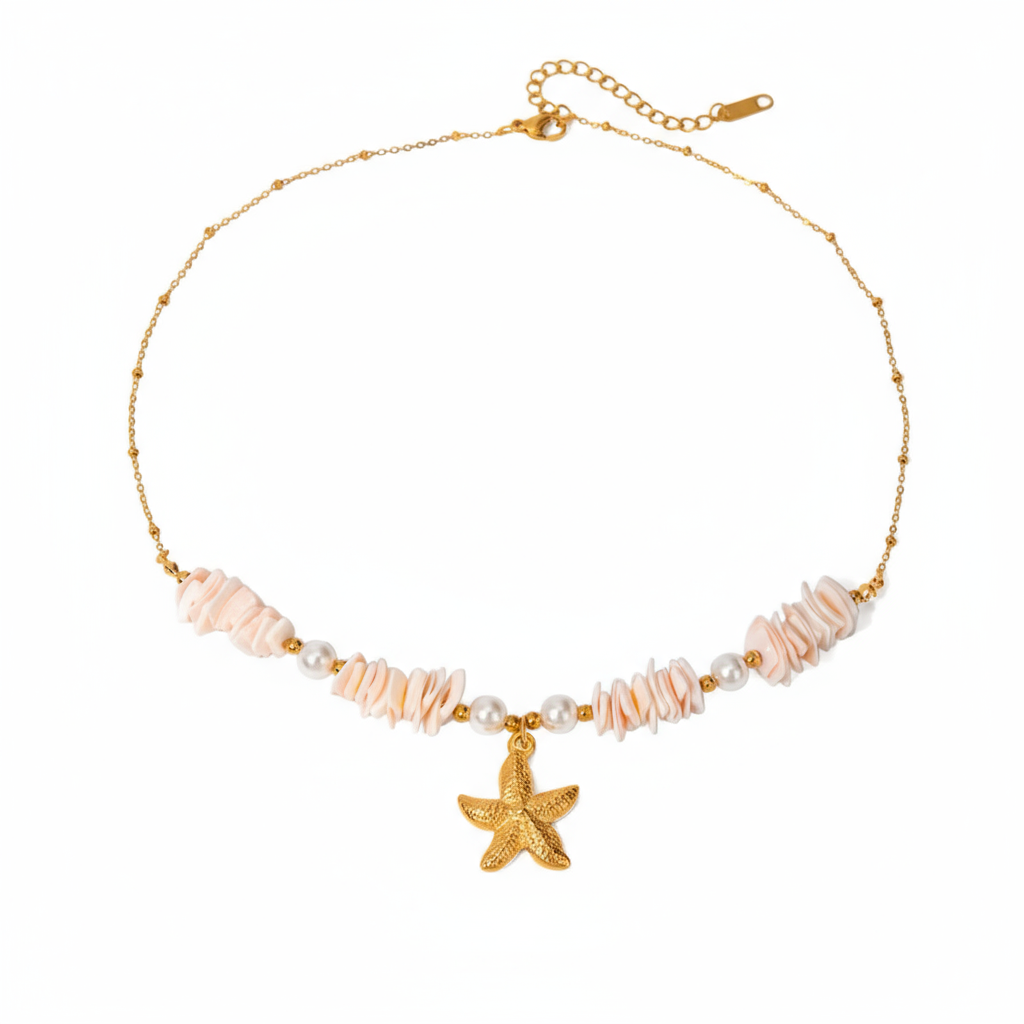 Collar Bora- Dorado y Rosado con Estrella de Mar para Mujer en Acero Inoxidable | Vanytel