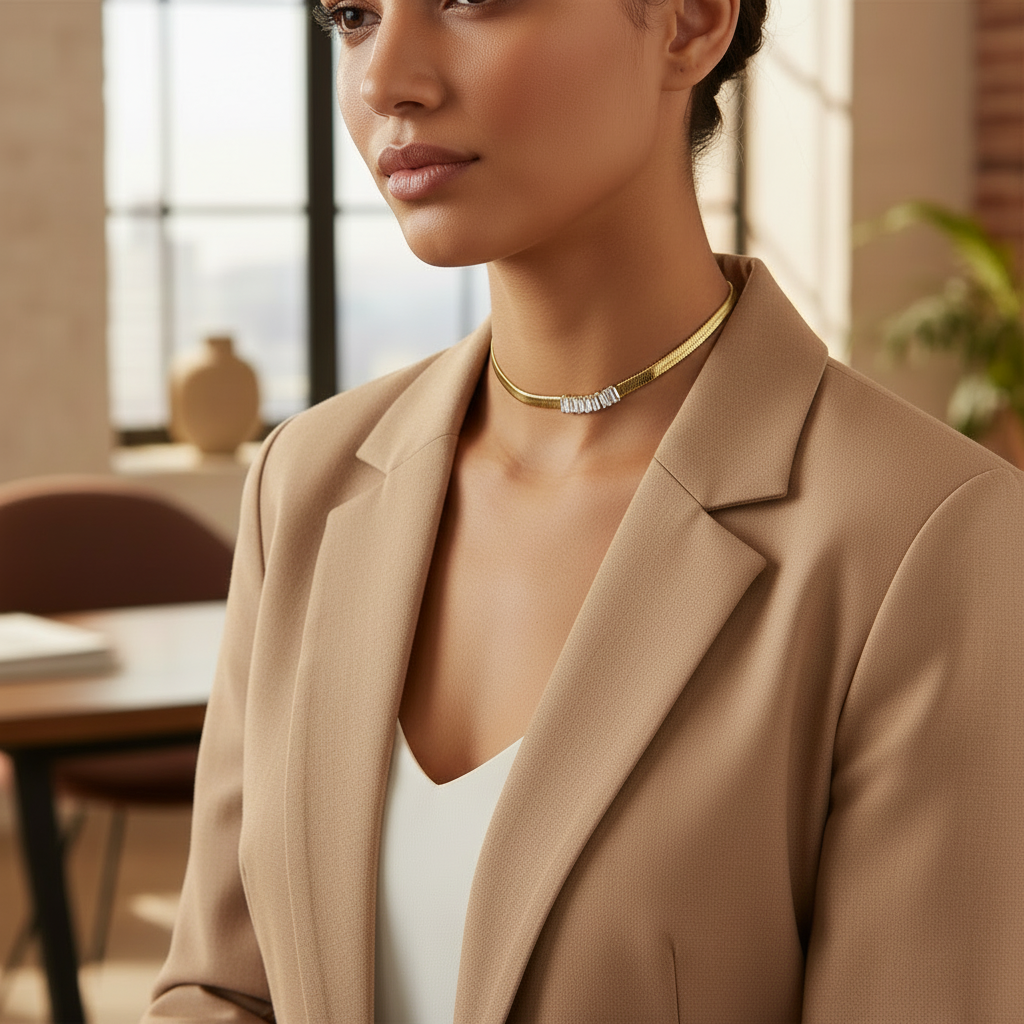 Cinderella Gold Stainless Steel Choker with Cubic Zirconia for Women | Vanytel