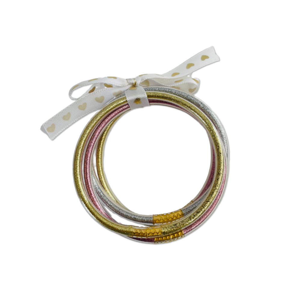 Pulsera Jelly Bangle dorado plateado y rosado Vanytel con acabado metálico brillante