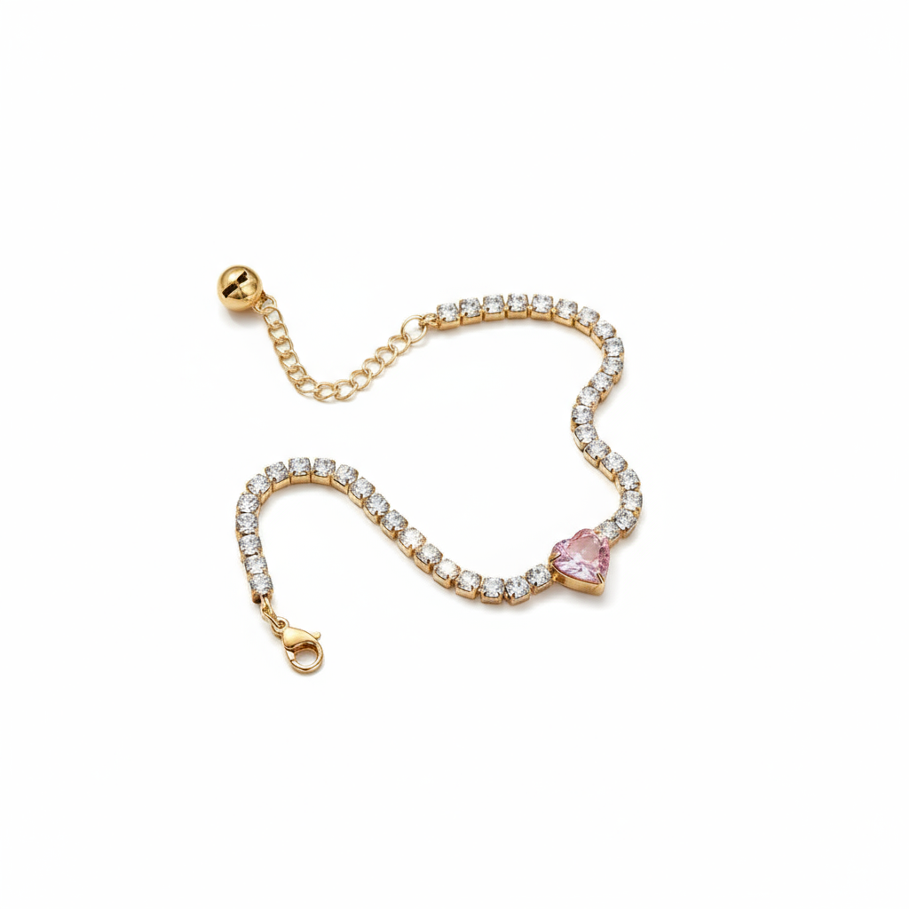 Pulsera Sweet Heart Vanytel en acero inoxidable con dije de corazón rosa.
