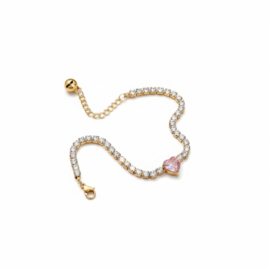 Pulsera Sweet Heart Vanytel en acero inoxidable con dije de corazón rosa.
